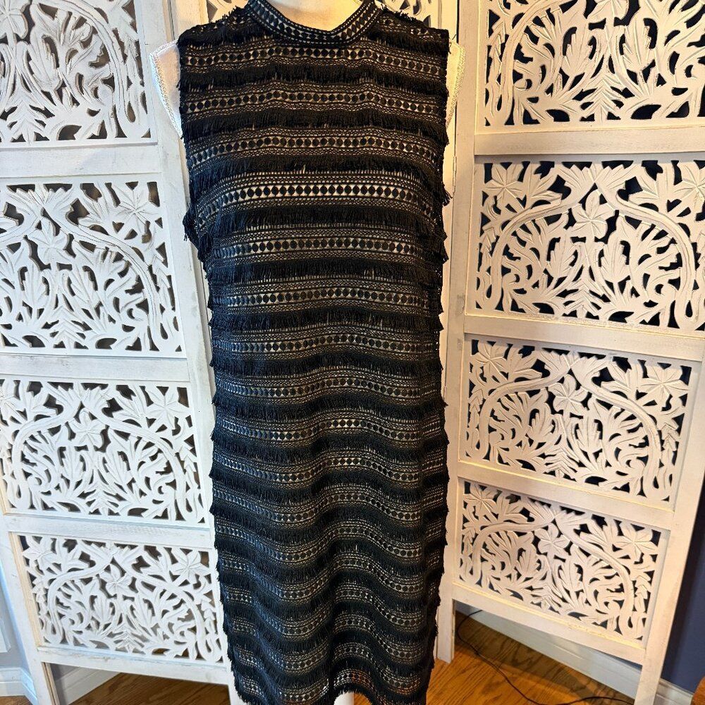 NWT J.Crew Black / Tan Layered Fringe Sleeveless  Dress Sz 12